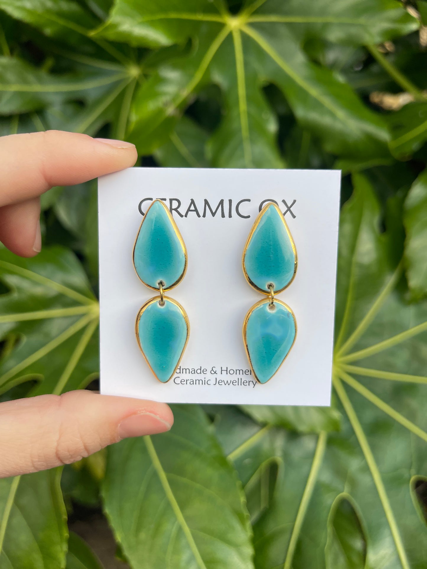 Turquoise double teardrop dangle studs