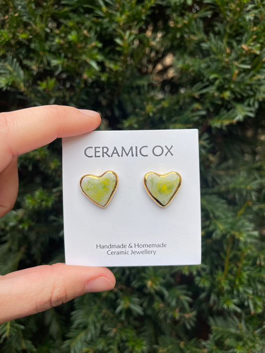 Lemon lime medium heart studs