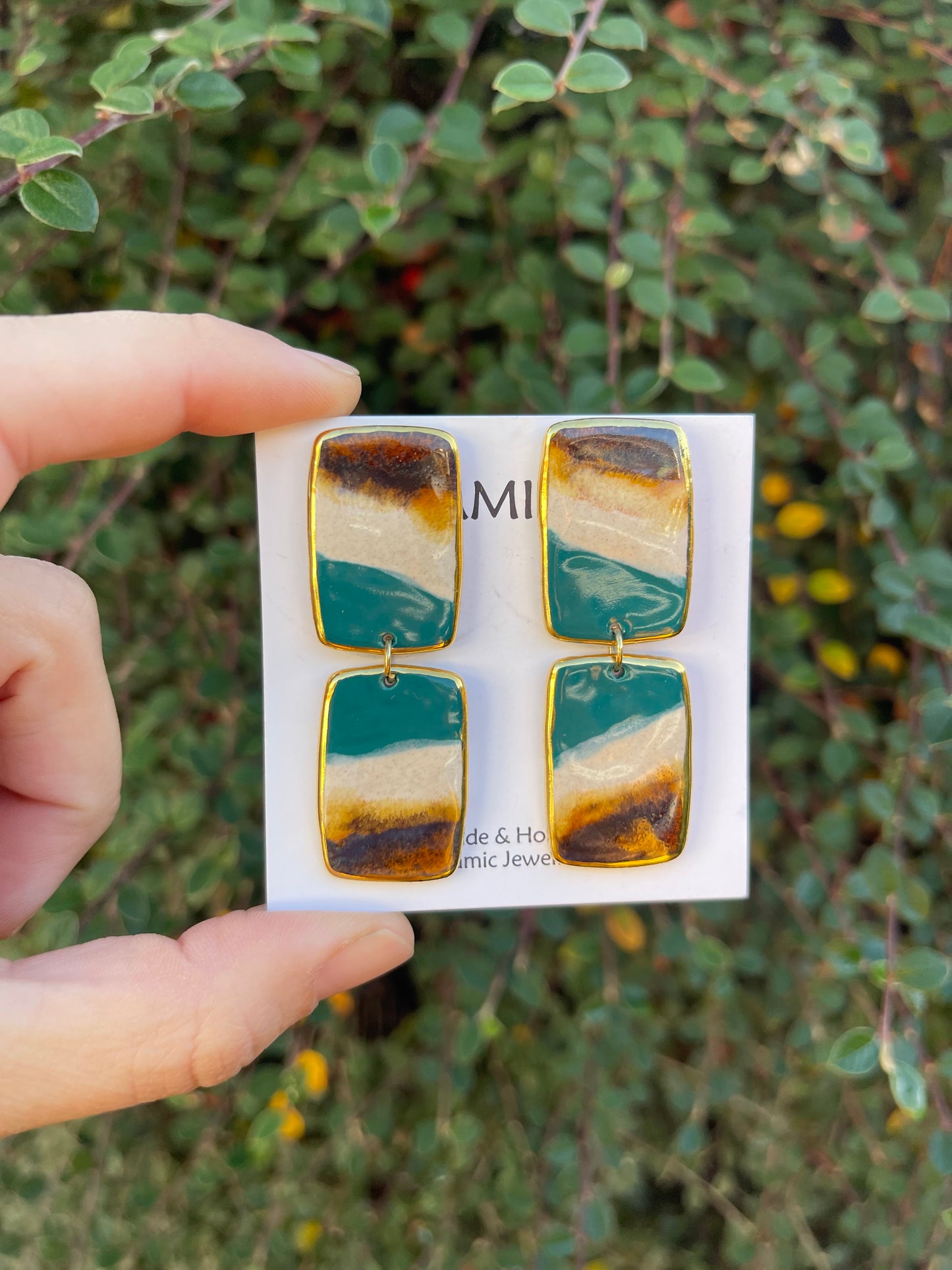 Forest rock double rectangle dangly studs