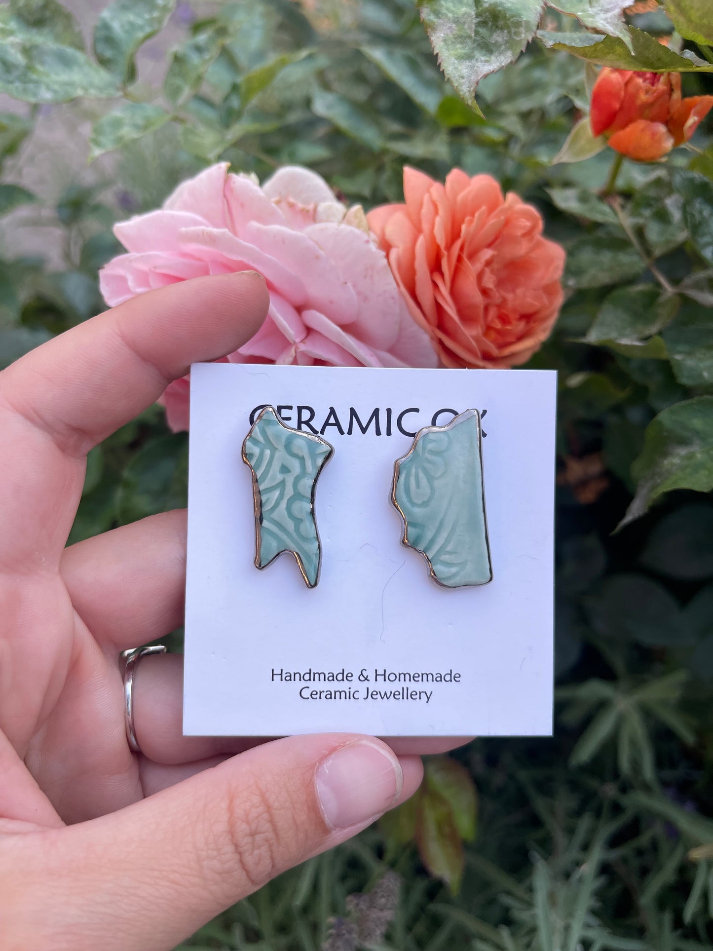 Jade block print tile studs