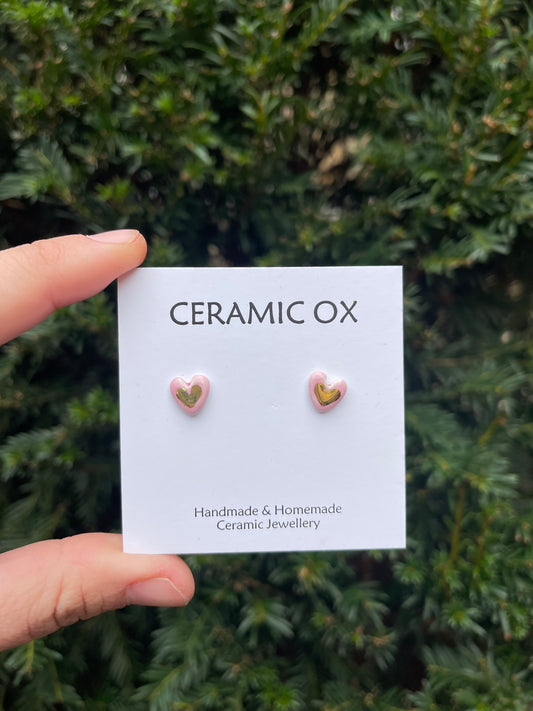 Mini baby pink heart studs