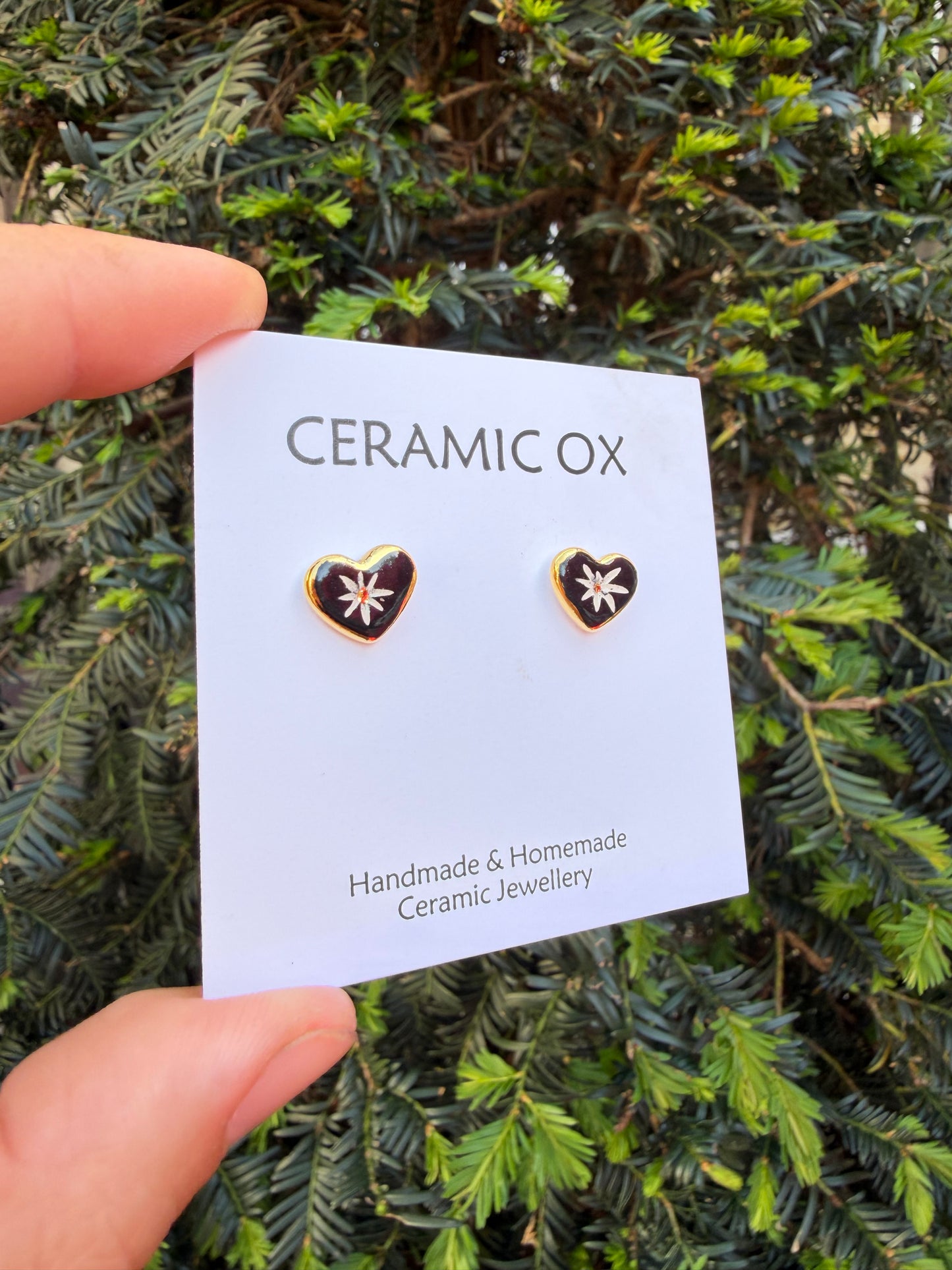 Nordic sgraffito black heart studs