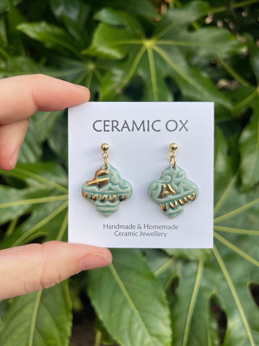 Jade block print tile danglies