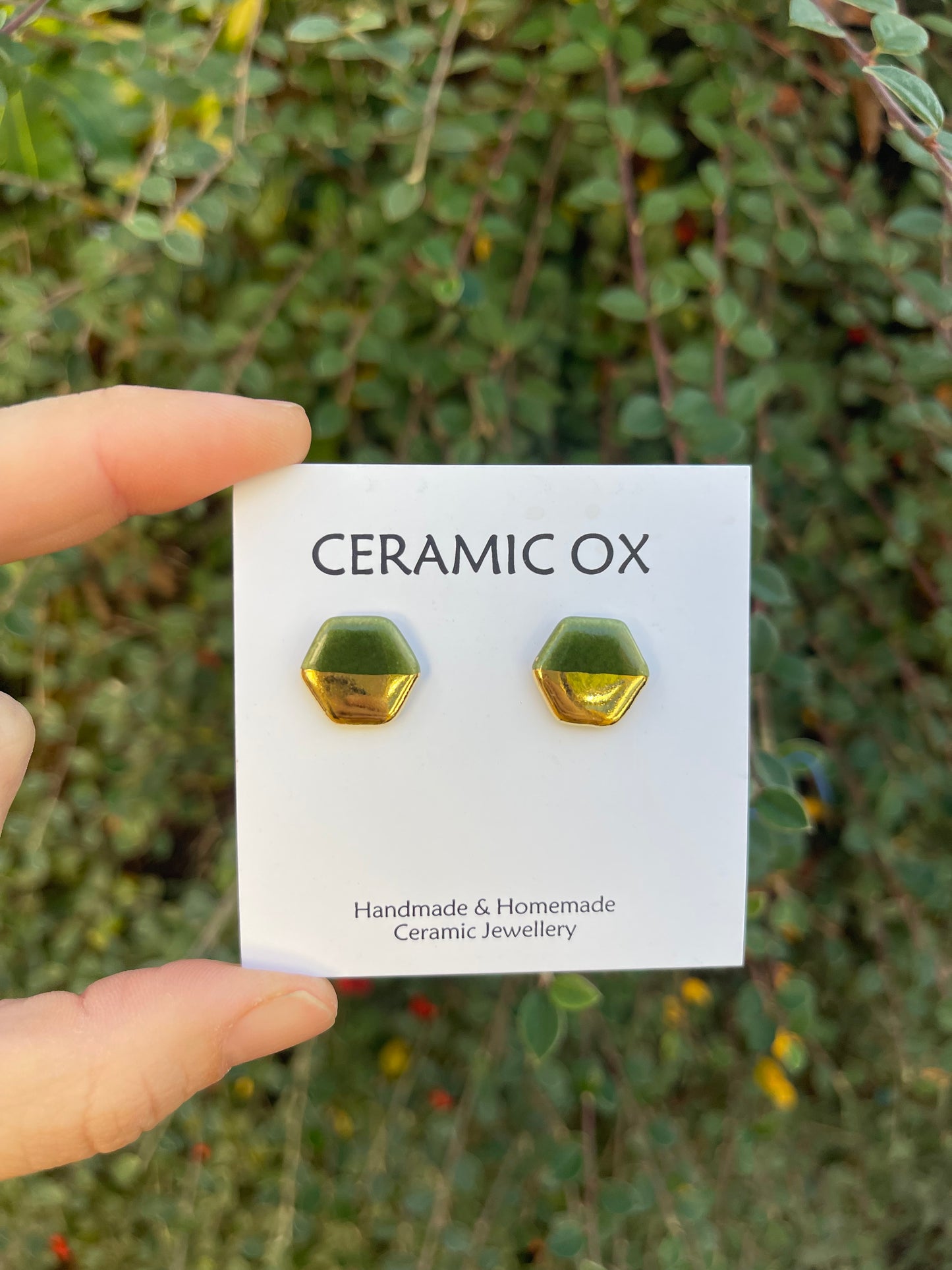 Hexagon studs in Velvet Green