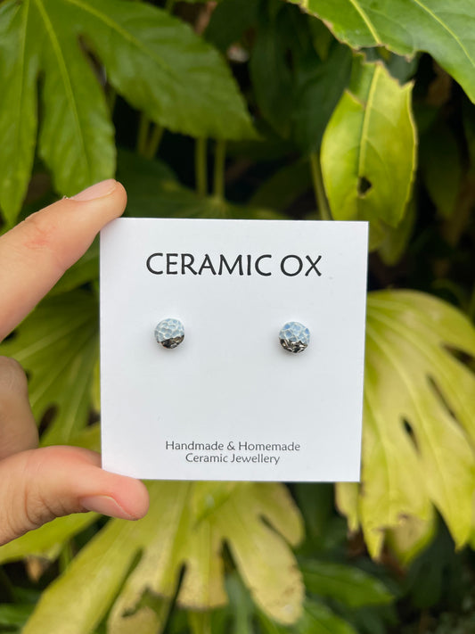 Tiny blue textured dipped silver studs