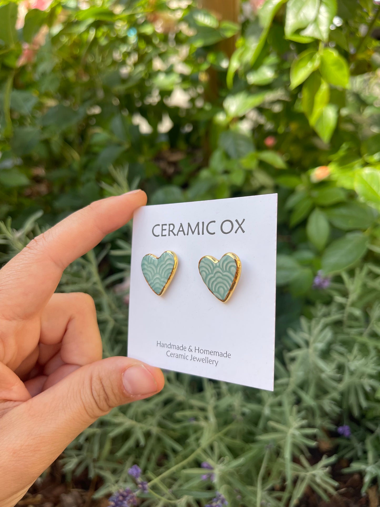 Jade imprinted heart studs