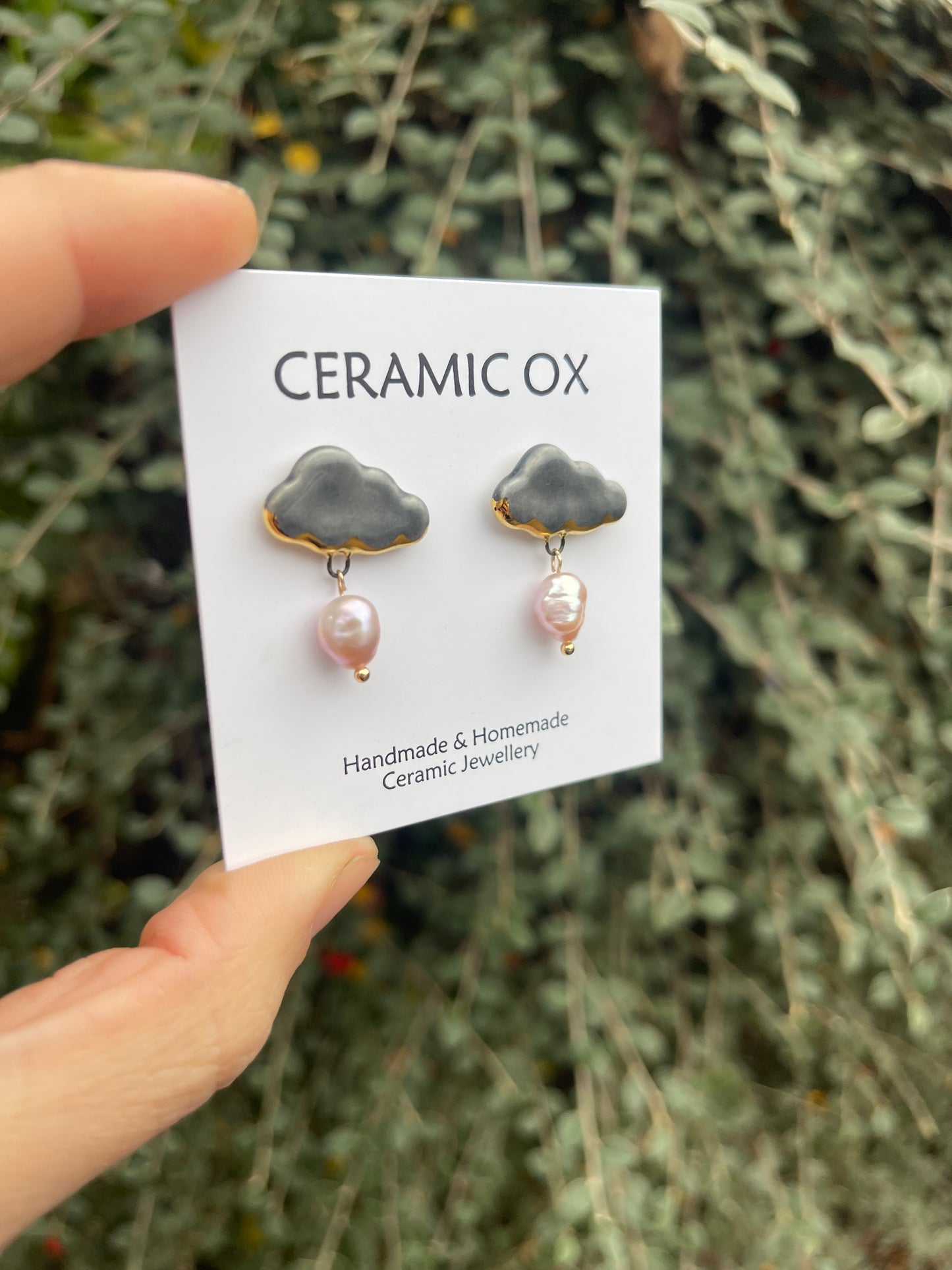 Cloud with pink freshwater pearls with gold lining