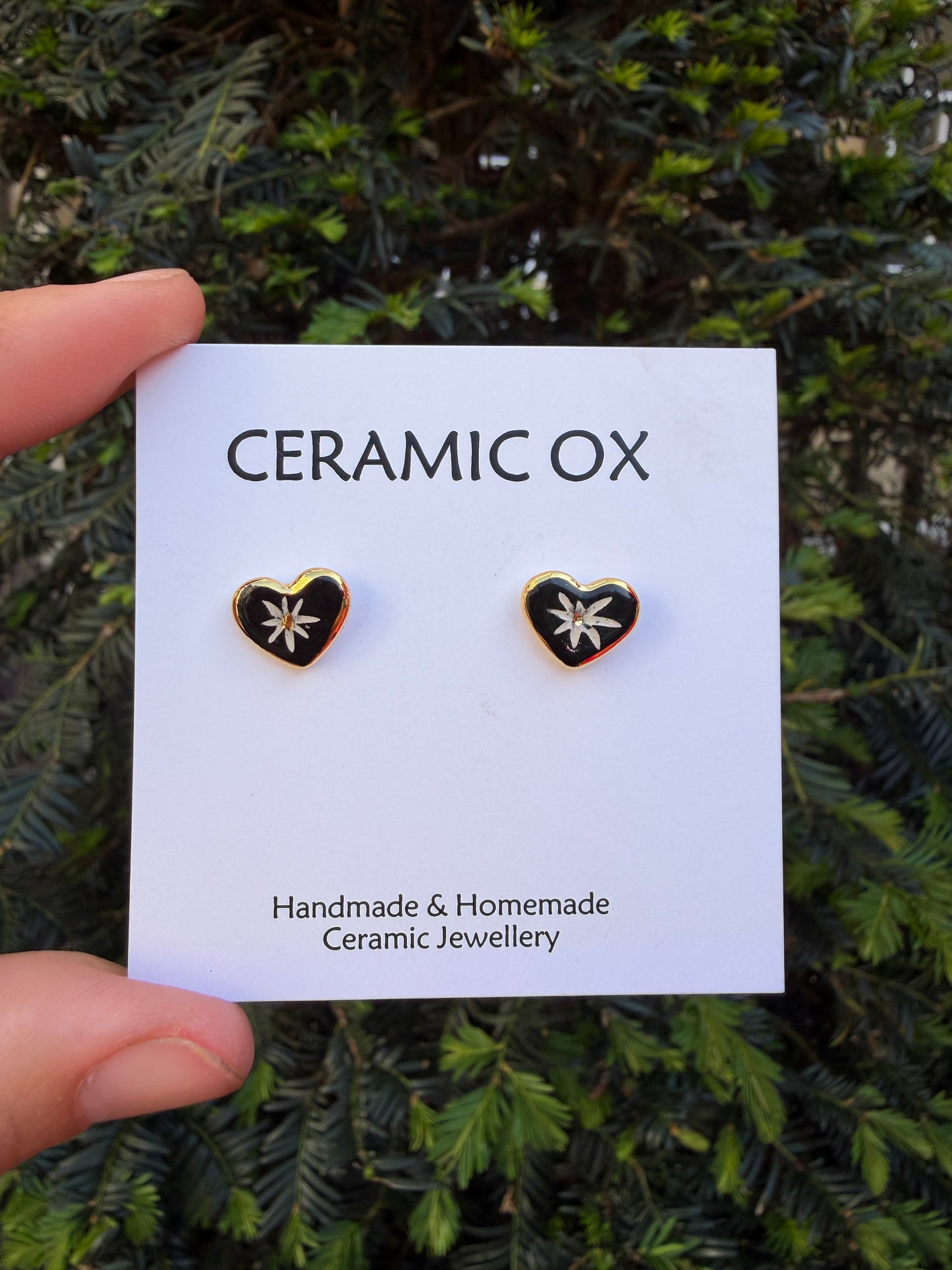 Nordic sgraffito black heart studs