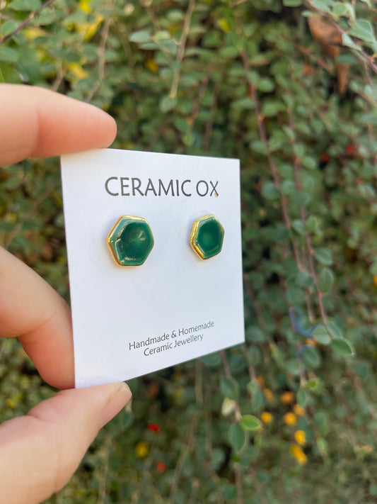 Emerald green hexagon studs