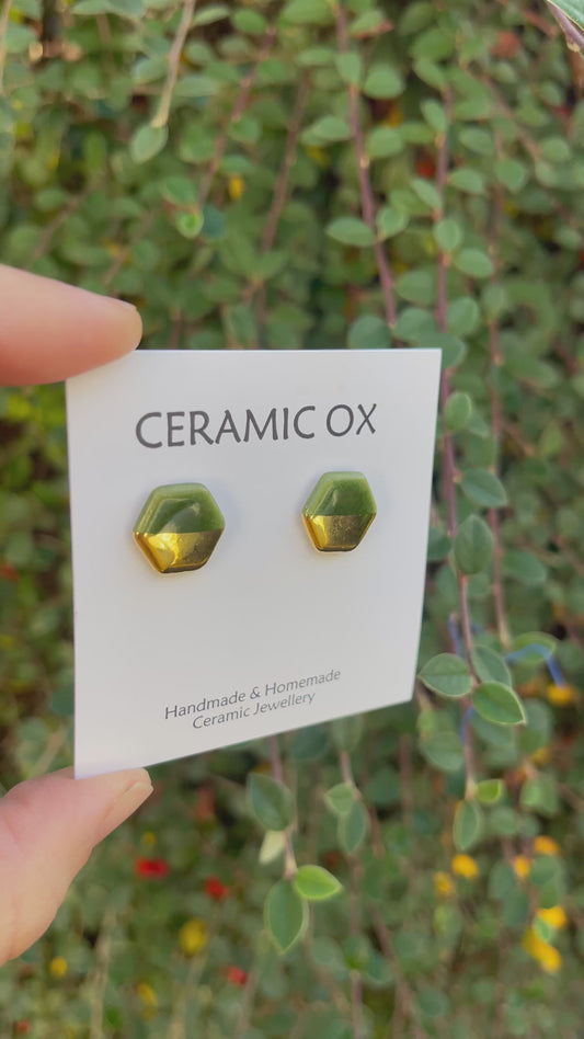 Hexagon studs in Velvet Green