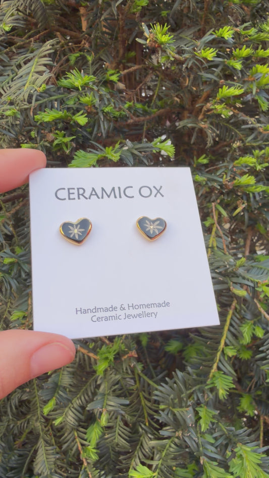 Nordic sgraffito black heart studs