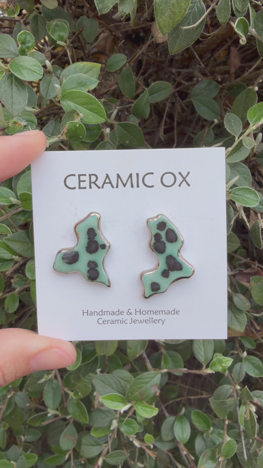 Asymmetric studs in Jade with gunmetal crystals with silver surround